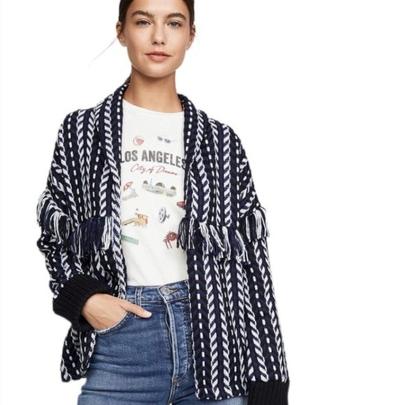 Cupcakes & Cashmere Kirsty Longline Tweed Fringe Ink Bomber Jacket XS - Picture 2 of 11